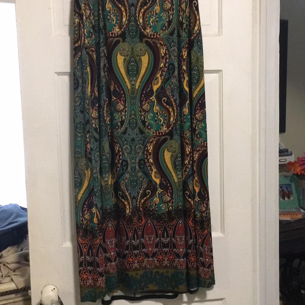 Cato Printed Maxi Skirt in Teal, Mustard, Brown
